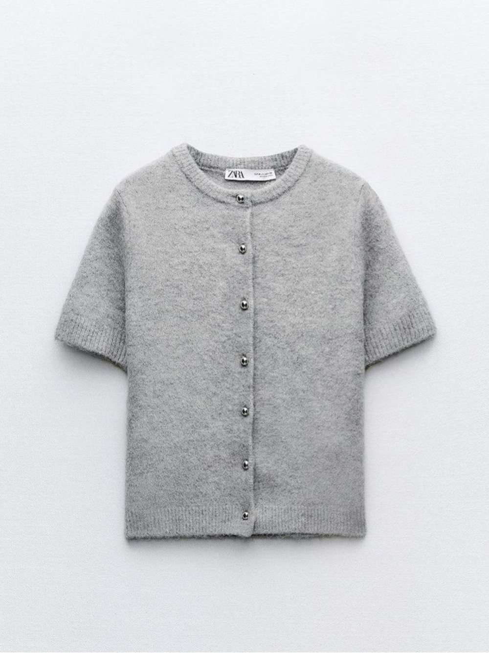 LIKE NEW ZARA Gray Silver Bobble Button Down Short Sleeve Knit Cardigan Sweater